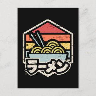 Postal Pegatina redonda clásica de Ramen con insignia ret