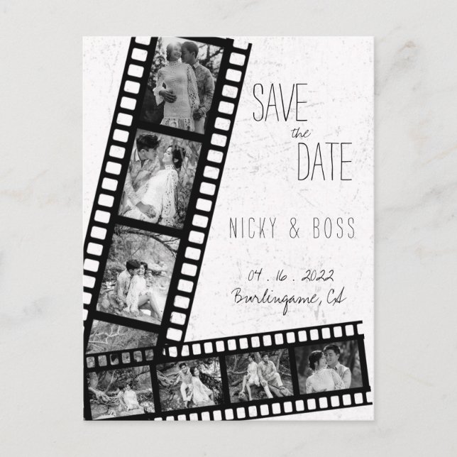 Postal Película Rustic Modern Photo Save the Date Postcar (Anverso)