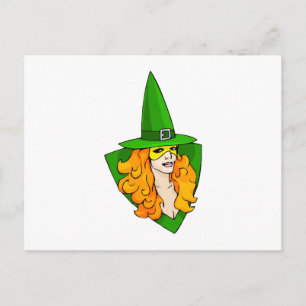 Postal Pelo rojo bruja verde