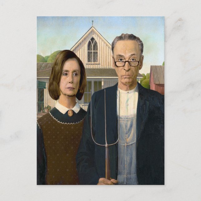 Postal Pelosi y Schumer American Gothic