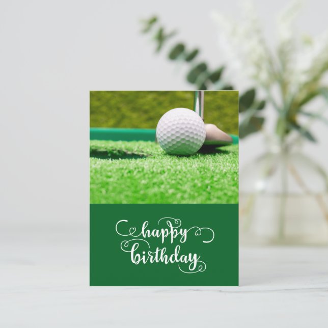 Postal Pelota de golf con cumpleaños feliz para golfista (Anverso de pie)