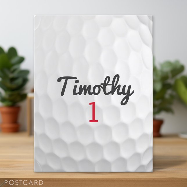 Postal Pelota de golf con número rojo de nombre negro (Custom Postcard)