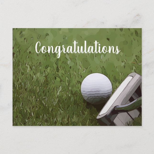Postal Pelota de golf y congratulación con putter (Anverso)