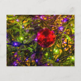 Postal Pelota de Ornamentos Rojos, luces azules