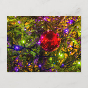 Postal Pelota de Ornamentos Rojos, luces azules