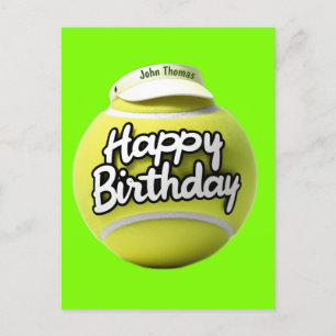 Postal Pelota de tenis con feliz cumpleaños con visera