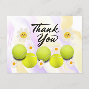 Postal Pelota de tenis con flor de margarita blanca publi