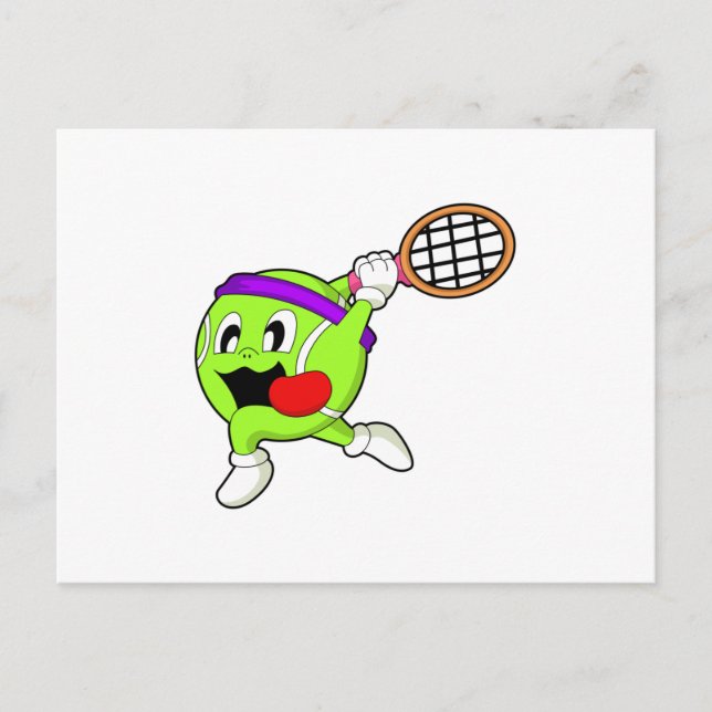 Postal Pelota de tenis con raqueta de tenis (Anverso)