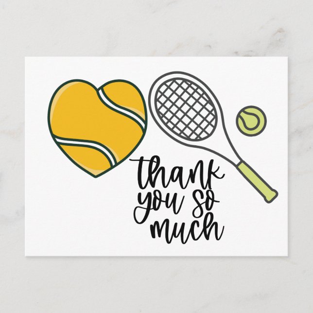 Postal Pelota de tenis con raqueta Gracias con amor (Anverso)