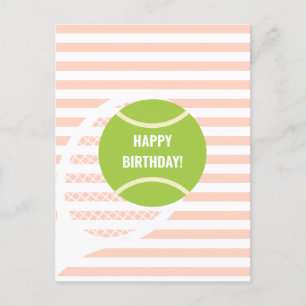 Postal Pelota de tenis verde moderna Cumpleaños rosa