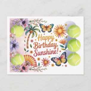 Postal Pelota de tenis y flores para el cumpleaños del ju