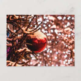 Postal Pelota roja, luces blancas, nieve