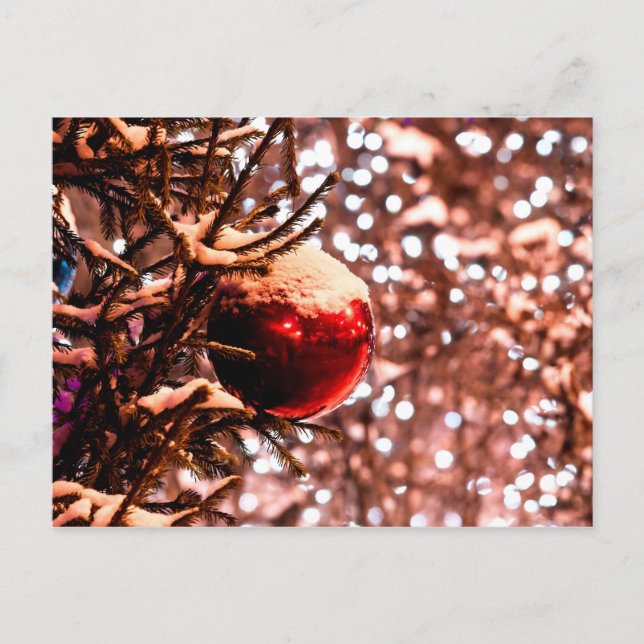 Postal Pelota roja, luces blancas, nieve (Anverso)