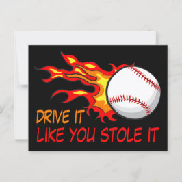 Postal Pelota volando de béisbol en llamas con una gracio