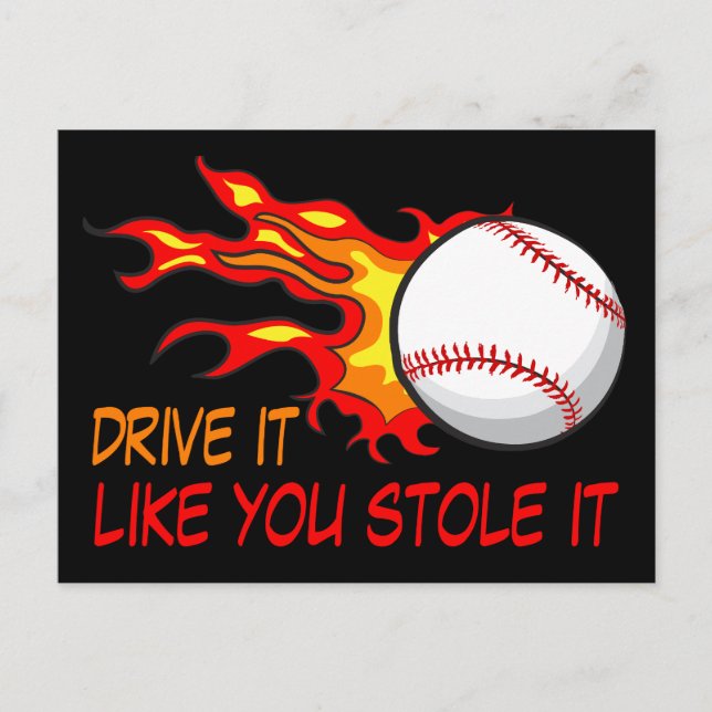 Postal Pelota volando de béisbol en llamas con una gracio (Anverso)