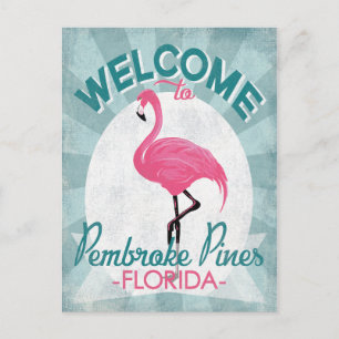 Postal Pembroke Pines Florida Flamingo Rosado Retro