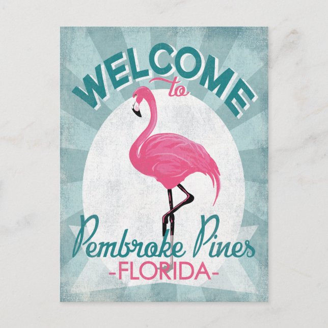 Postal Pembroke Pines Florida Flamingo Rosado Retro (Anverso)