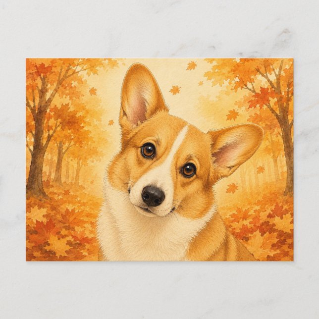 Postal Pembroke Welsh Corgi Otoño Perro (Anverso)