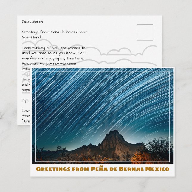 Postal Peña de Bernal con patrón estrella cerca de Querét (Anverso / Reverso)