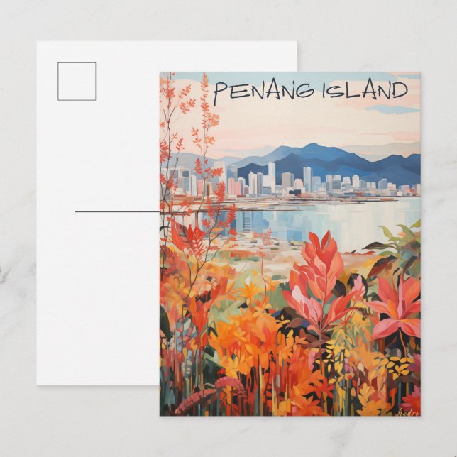 Postal Penang Malaysia Travel City Painting Aesthetic (Anverso / Reverso)