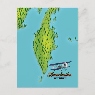 Postal Península de Kamchatka mapa de viaje de Rusia.