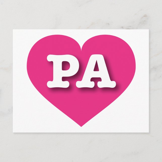 Postal Pennsylvania Hot Pink Heart - Me encanta PA (Anverso)