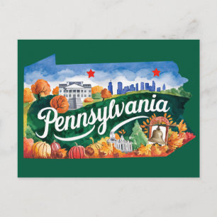 Postal Pennsylvania USA Estado Vintage con forma de mapa