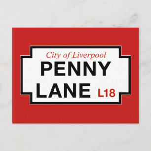 Postal Penny Lane, Rótulo de la calle, Liverpool, Reino U