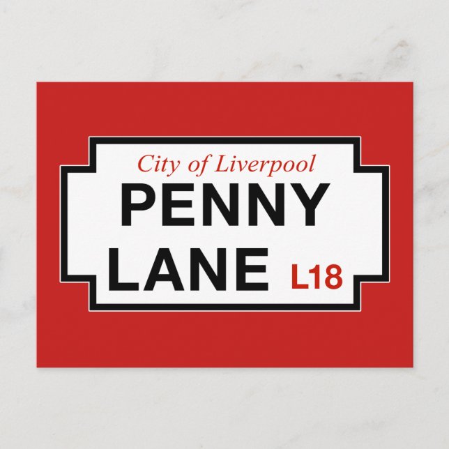 Postal Penny Lane, Rótulo de la calle, Liverpool, Reino U (Anverso)