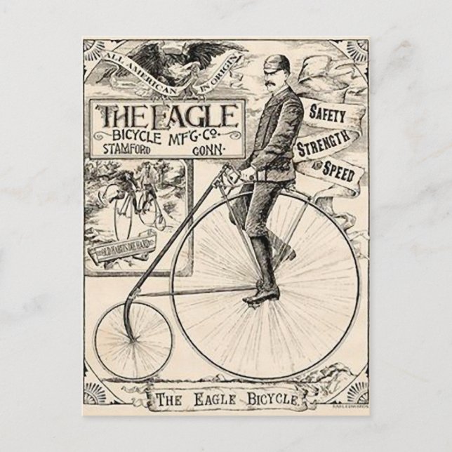 Postal Pennyfarthing Old' Timey anuncio de bicicleta vict (Anverso)