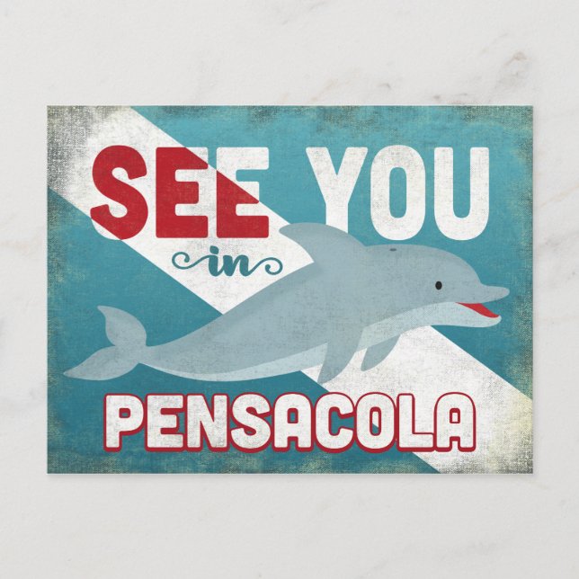Postal Pensacola Dolphin - Viaje retro vintage (Anverso)