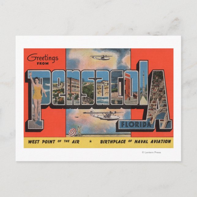 Postal Pensacola, Florida - Grandes Escenas de letras (Anverso)