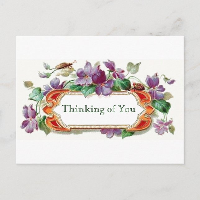 Postal Pensamiento estilo retro de tus violetas florales  (Anverso)