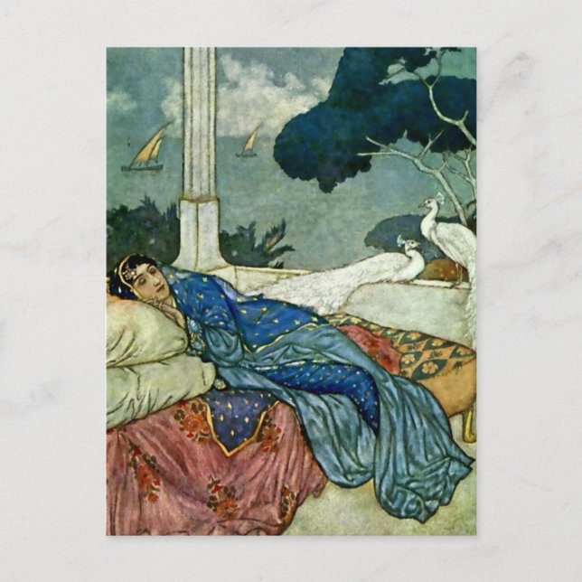 Postal "Pensando en Lady Yang" por Edmund Dulac (Anverso)