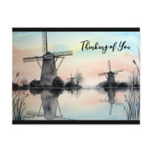 Pensando en los molinos de viento en la acuarela d