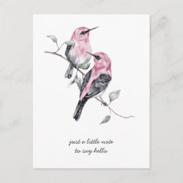Postal Pensando en ti aves tropicales rosas y grises