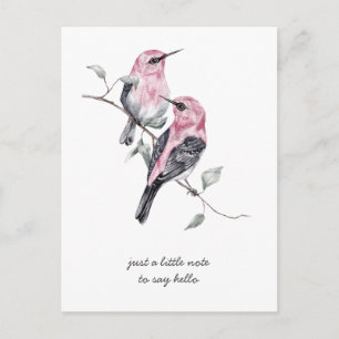 Postal Pensando en ti aves tropicales rosas y grises