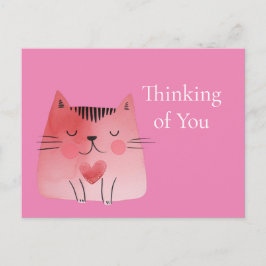 Postal Pensando en ti como un gato rosado
