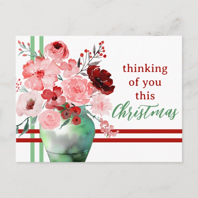 Postal Pensando en ti, este Navidad acuarela flor (Anverso)