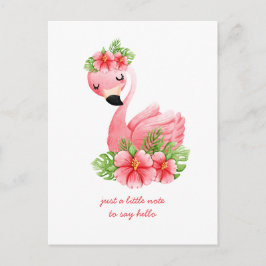 Postal Pensando en Ti Flamingo Rosa Flores Tropicales Pos