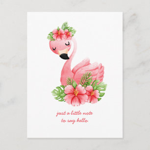 Postal Pensando en Ti Flamingo Rosa Flores Tropicales Pos