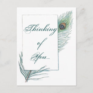 Postal Pensando en ti, la pluma del pavo real Inspiradora