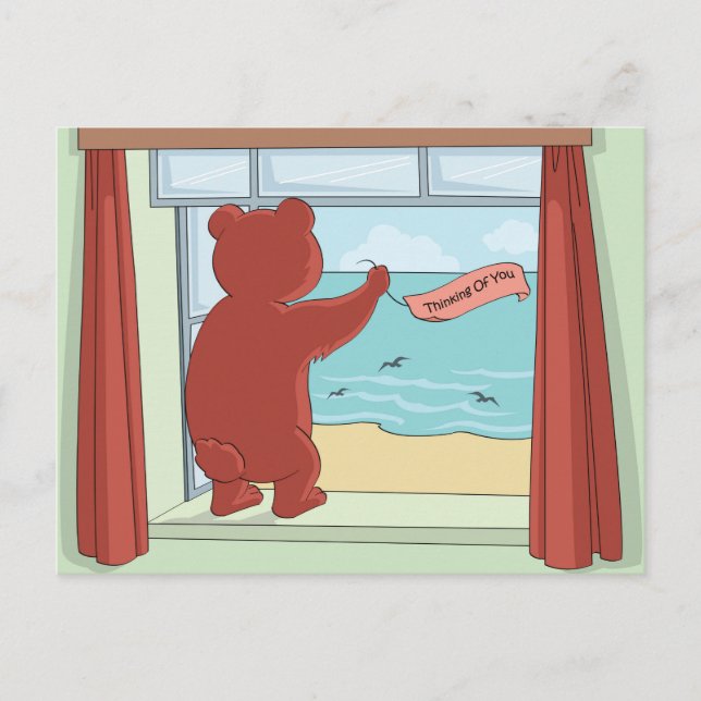 Postal Pensando en ti, lindo oso de peluche te falta arte (Anverso)