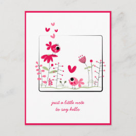 Postal Pensando en Ti Rosado Caprichoso Pájaros Flores Ro