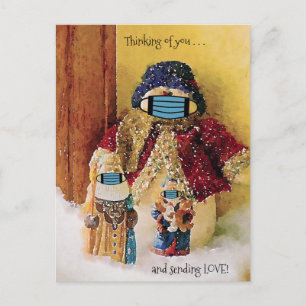 Postal Pensando en ti y enviando amor a Santa Snowman