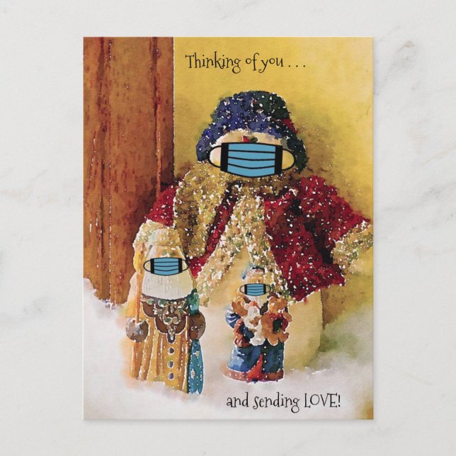 Postal Pensando en ti y enviando amor a Santa Snowman (Anverso)