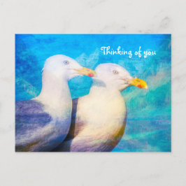 Postal Pensando en ustedes dos gaviotas cielo azul