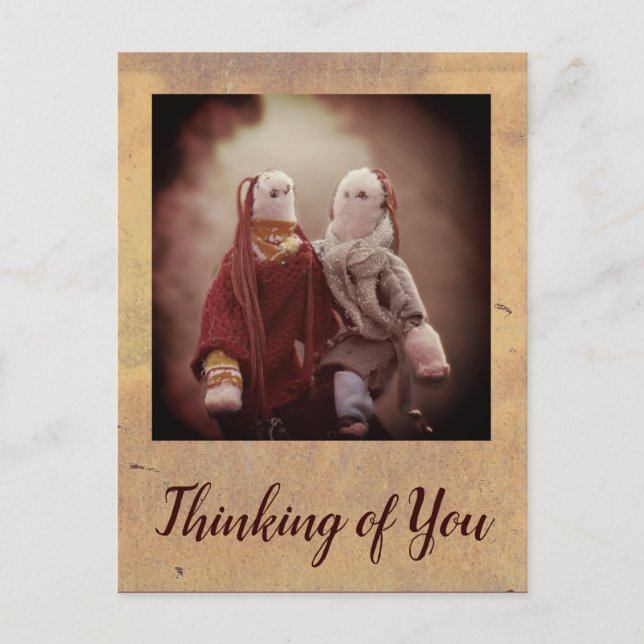 Postal Pensando en ustedes dos muñecas de trapo amigas (Anverso)