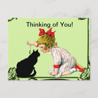 POSTAL PENSANDO EN USTEDES, VINTAGE CHILD W CAT ARA
