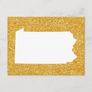 Postal Pensilvania en brillo blanco y dorado